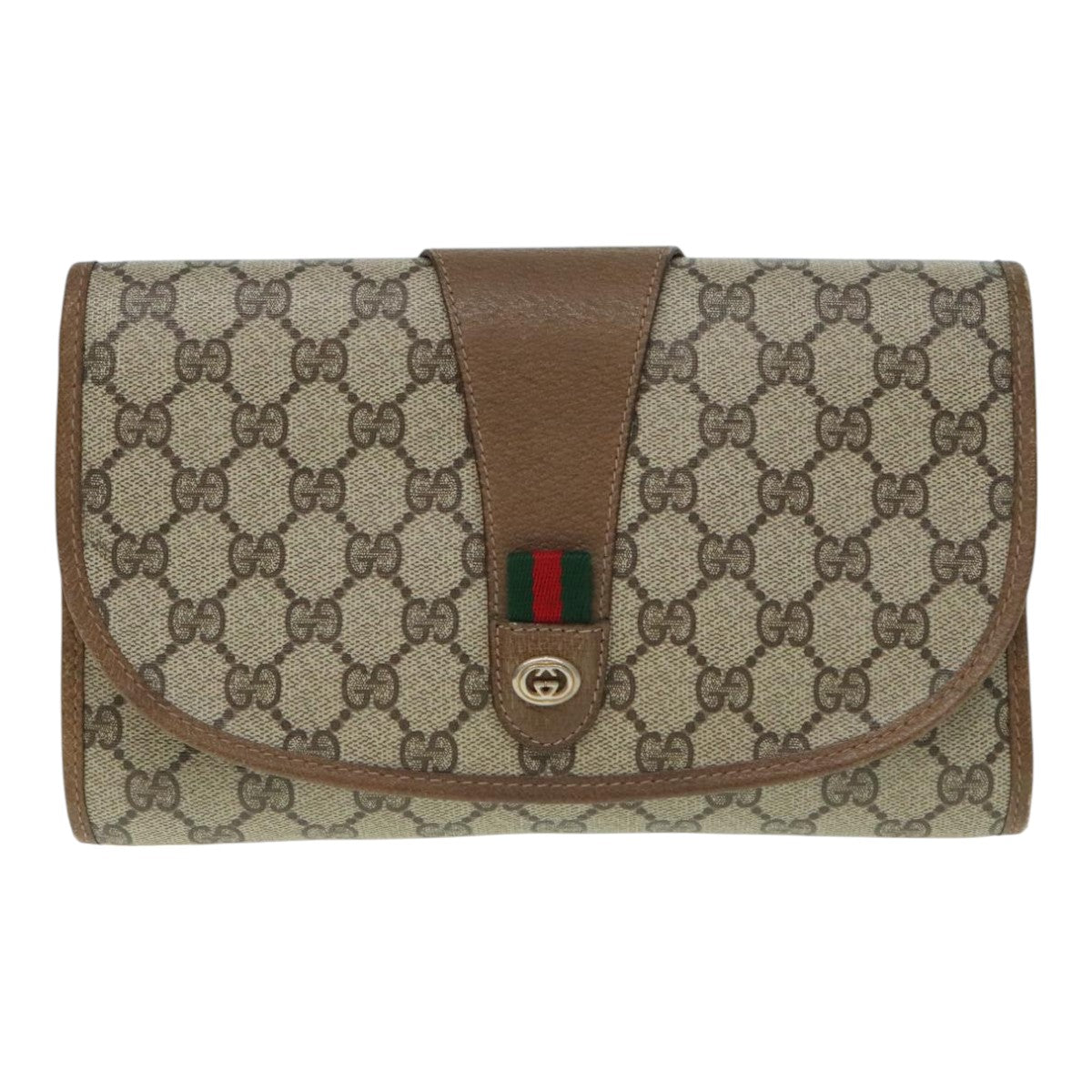 GUCCI GG Supreme Web Sherry Line Clutch Bag PVC Beige Red 89 01 030 Auth 93242 - 0