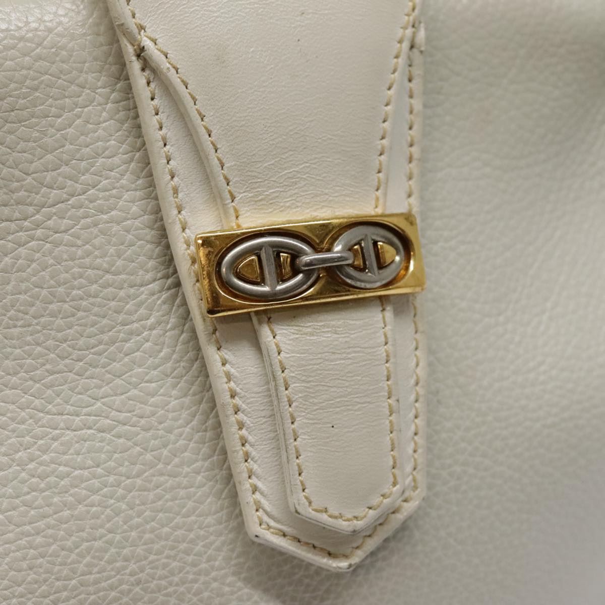 GUCCI Shoulder Bag Leather Gold White Auth 93246