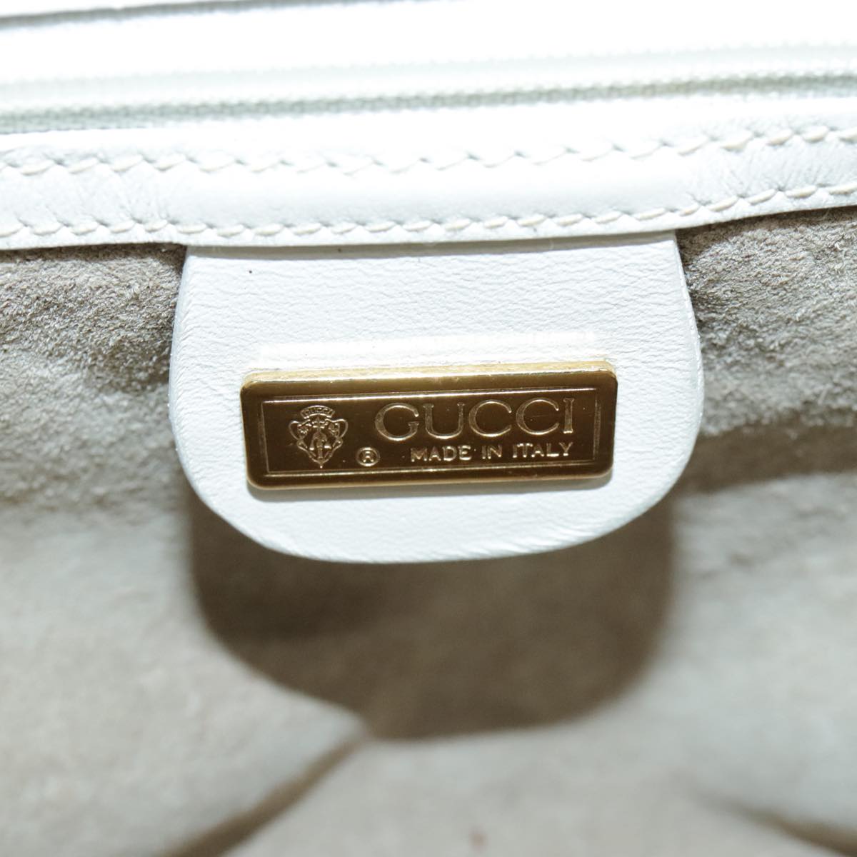 GUCCI Shoulder Bag Leather Gold White Auth 93246