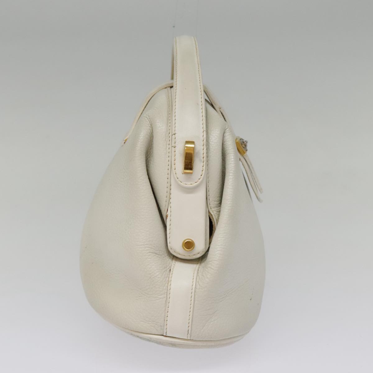 GUCCI Shoulder Bag Leather Gold White Auth 93246