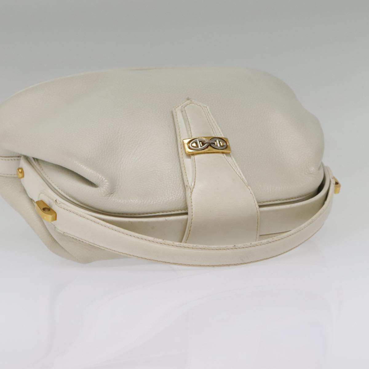 GUCCI Shoulder Bag Leather Gold White Auth 93246