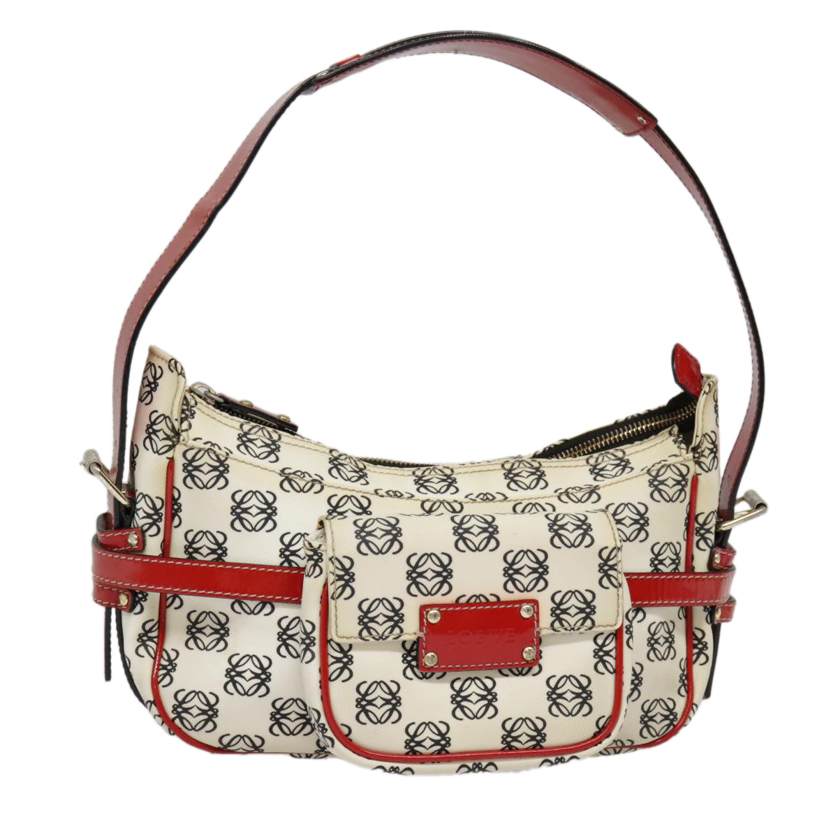 LOEWE Anagram Shoulder Bag PVC Red White Auth 93247