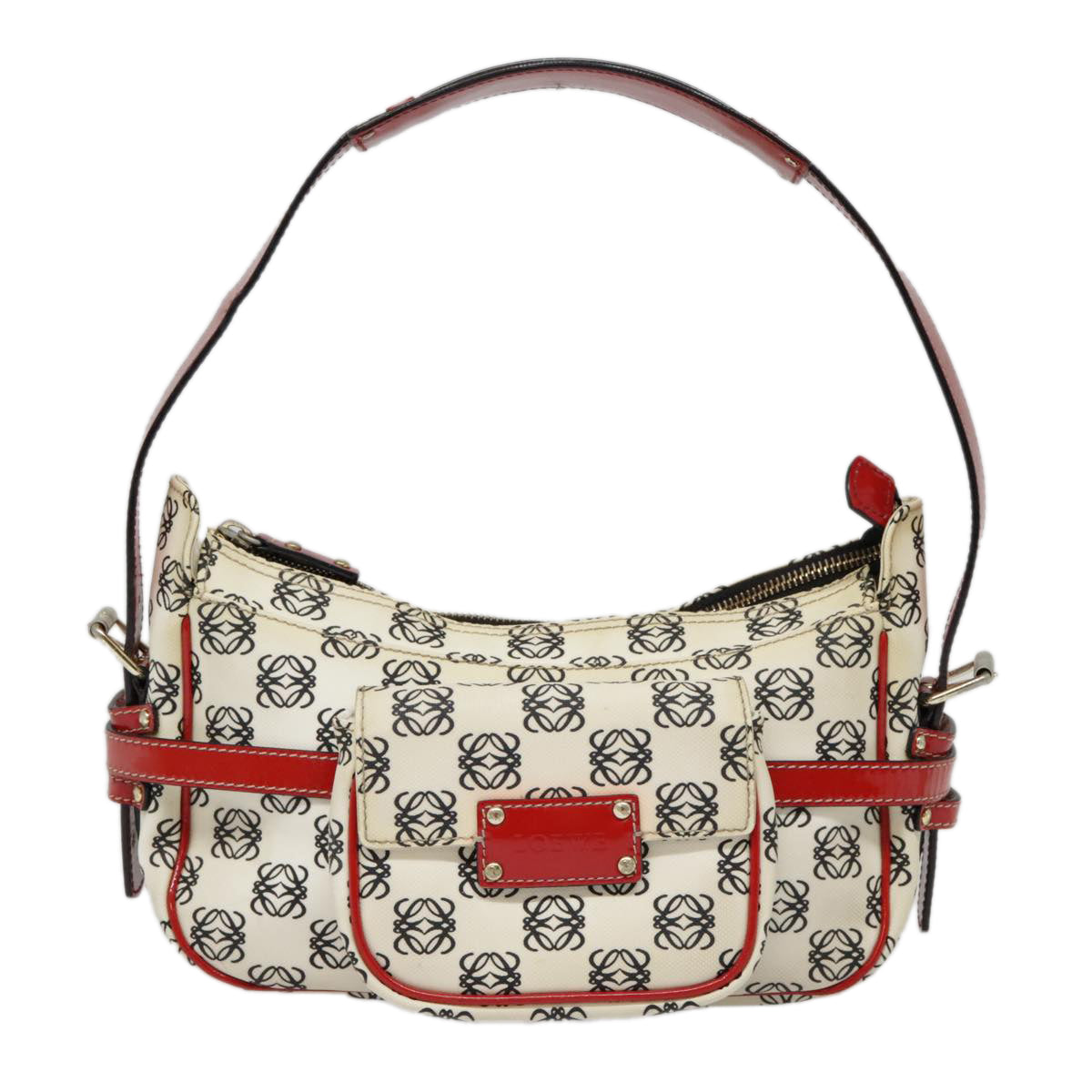 LOEWE Anagram Shoulder Bag PVC Red White Auth 93247