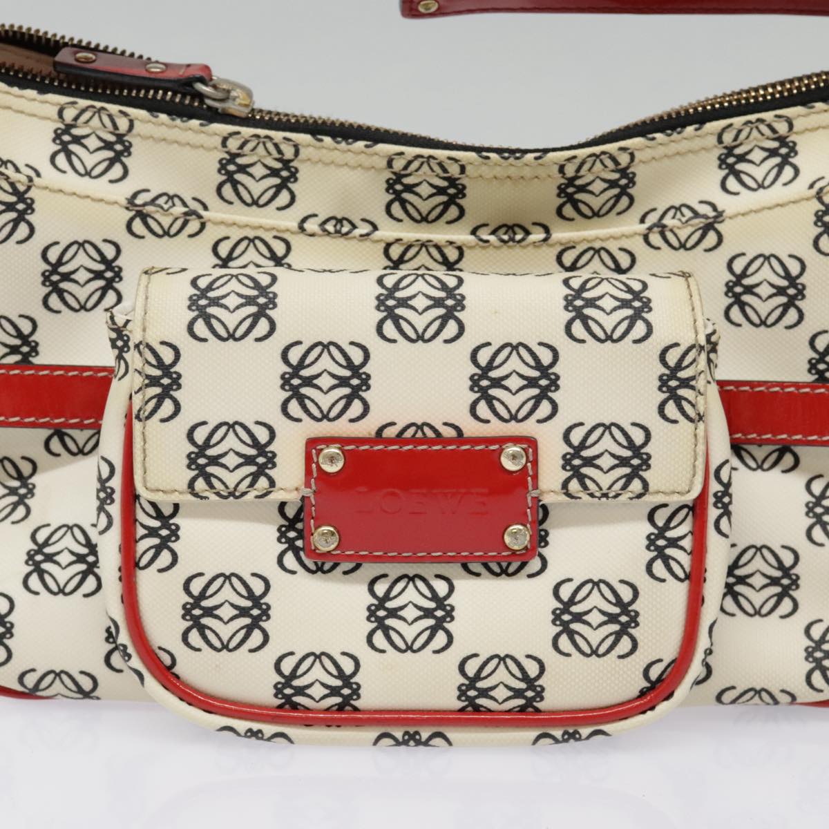 LOEWE Anagram Shoulder Bag PVC Red White Auth 93247