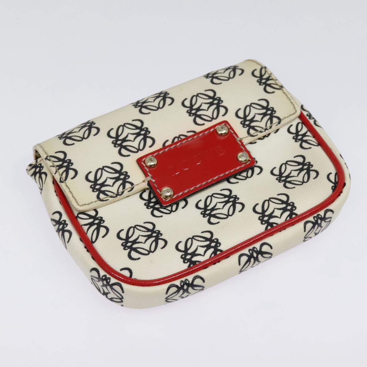 LOEWE Anagram Shoulder Bag PVC Red White Auth 93247