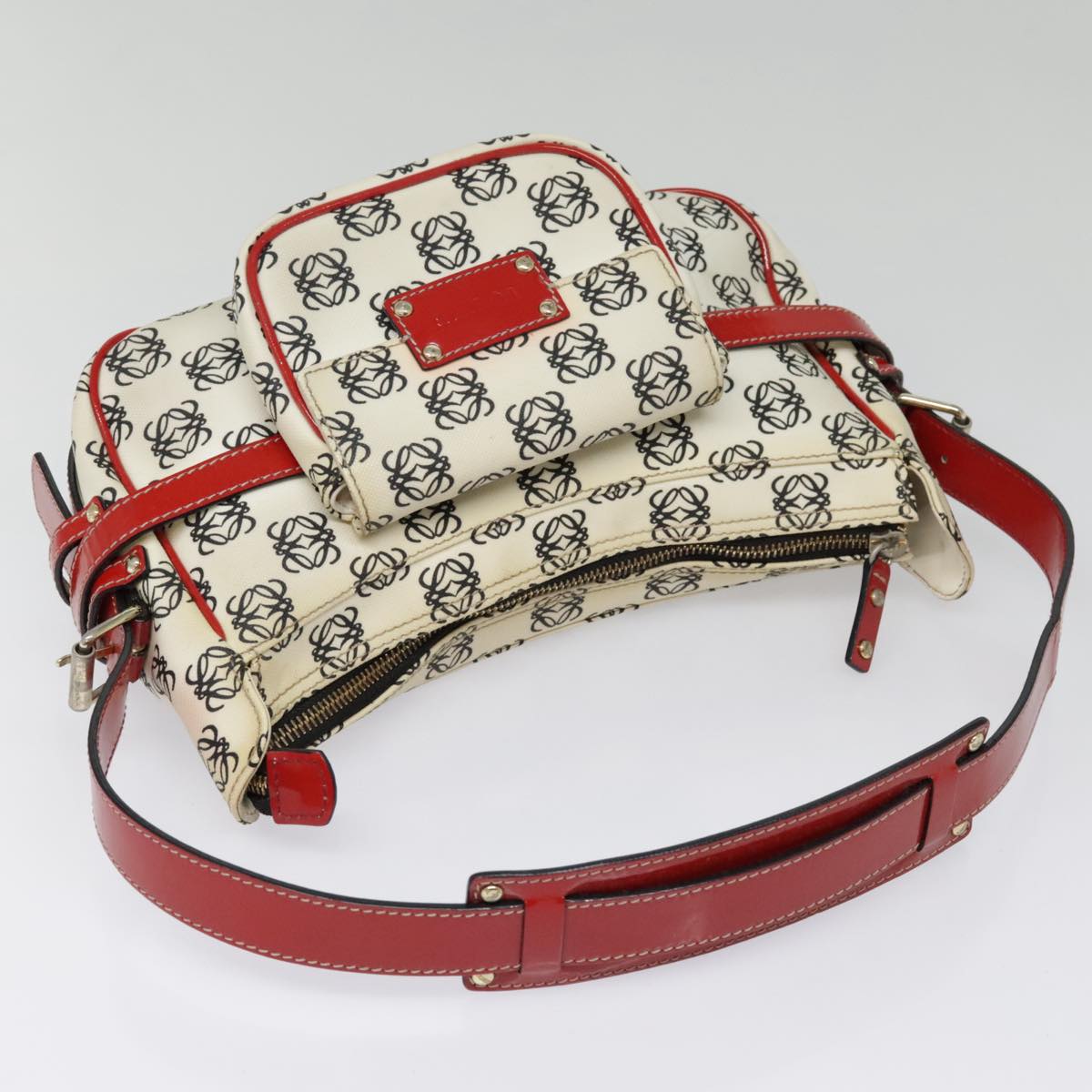 LOEWE Anagram Shoulder Bag PVC Red White Auth 93247