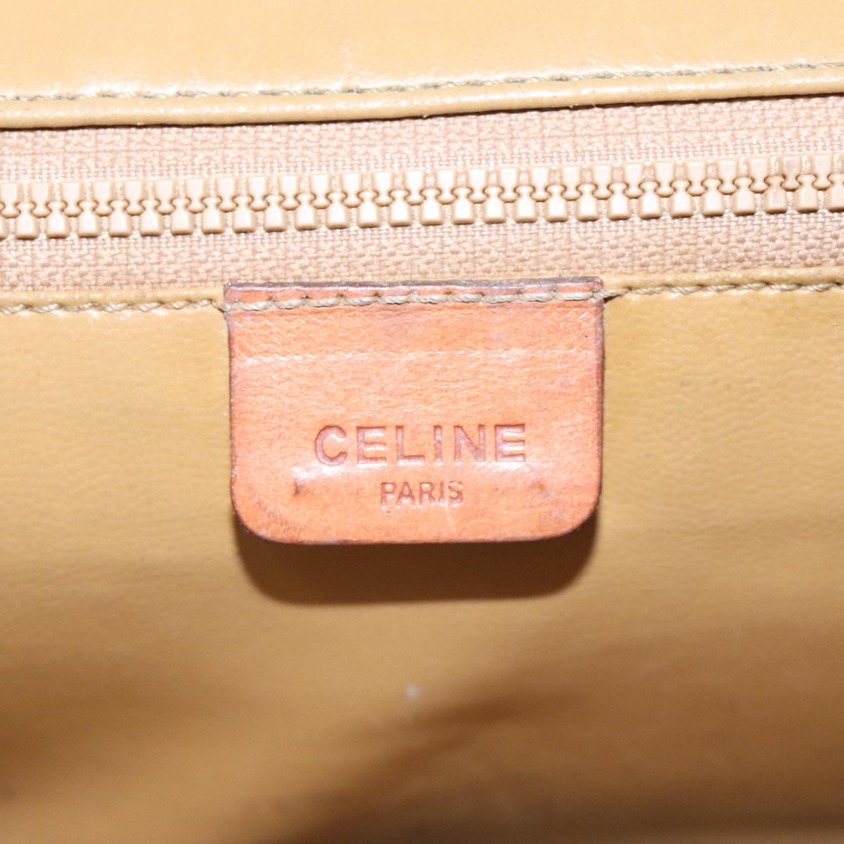 CELINE Macadam Canvas Shoulder Bag Beige Auth 93248