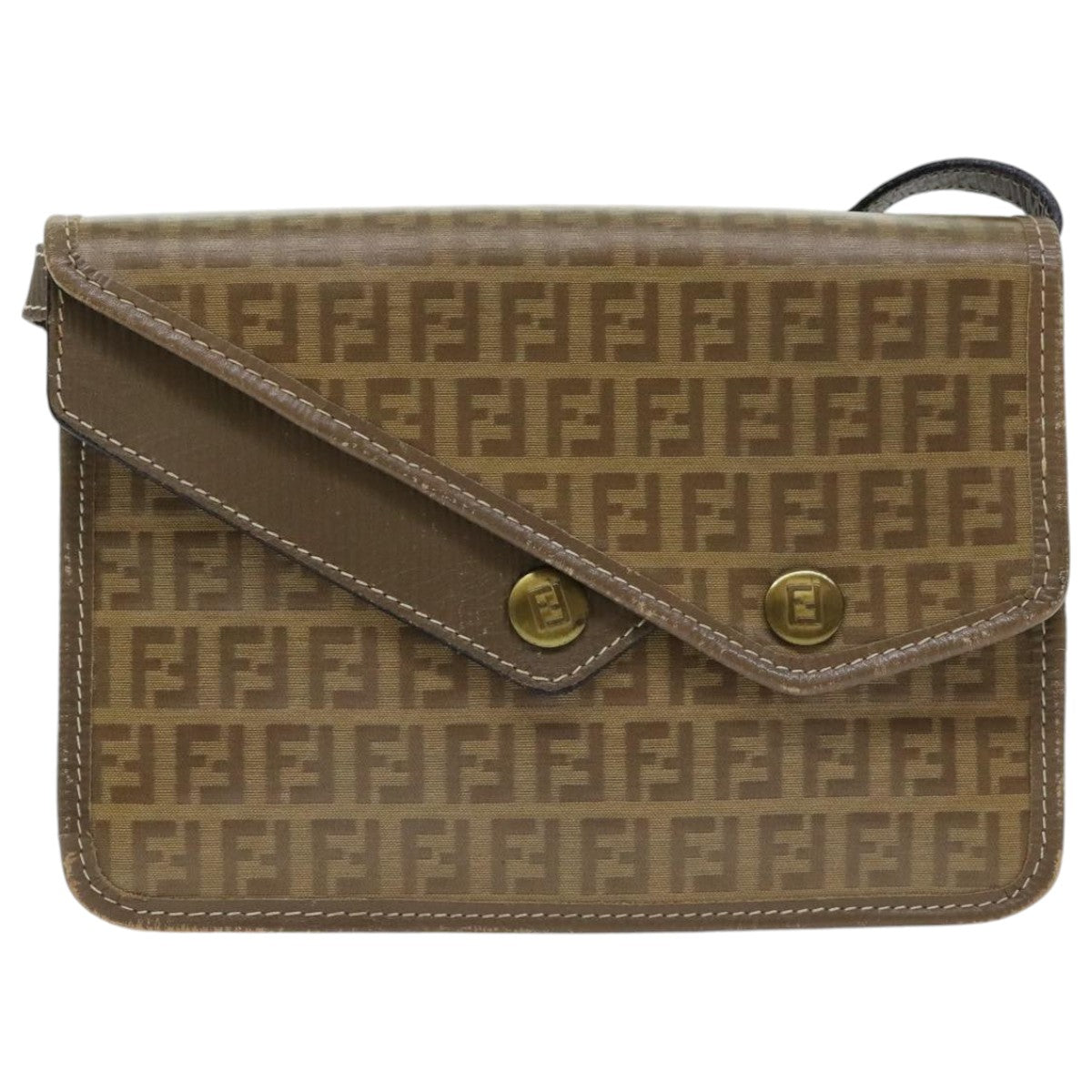 FENDI Zucchino Canvas Shoulder Bag Beige Auth 93250