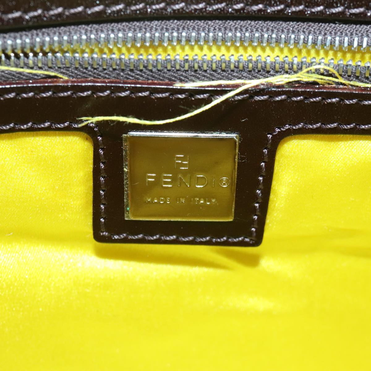 FENDI Tote Bag Cotton Yellow Silver Auth 93257