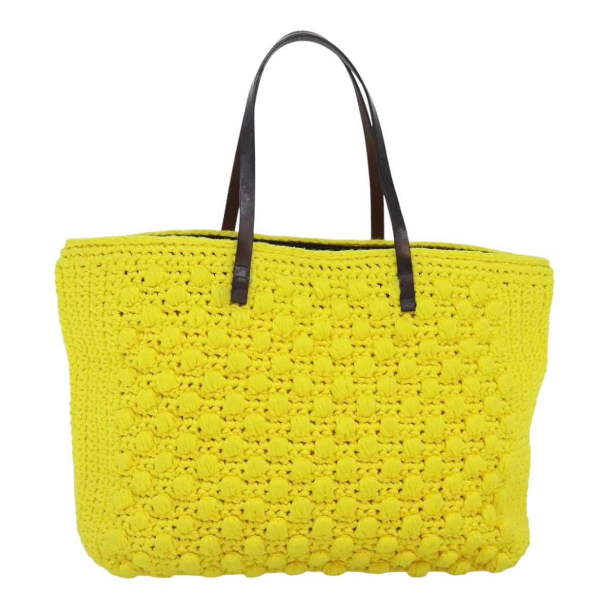 FENDI Tote Bag Cotton Yellow Silver Auth 93257