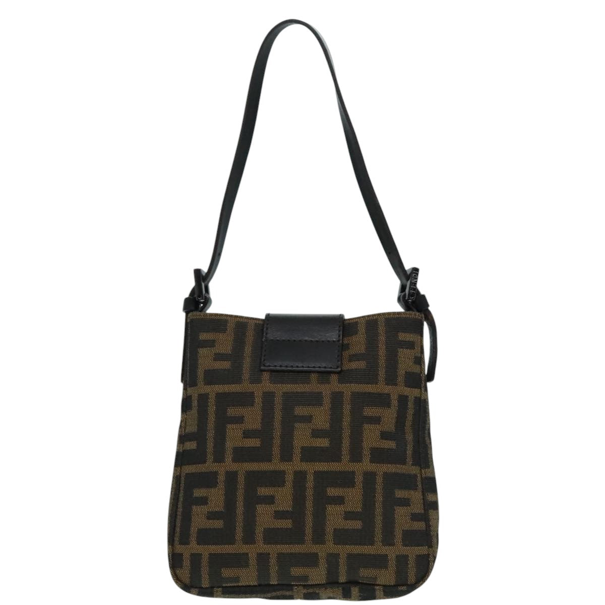 FENDI Zucca Canvas Mamma Baguette Shoulder Bag Black Silver Brown Auth 93258 - 0