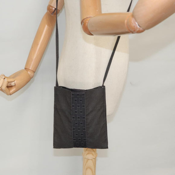 HERMES Shoulder Pouch Canvas Gray Auth 93263