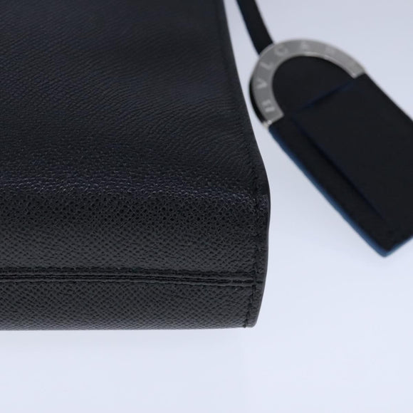 BVLGARI Shoulder Bag Leather Navy Silver Auth 93276