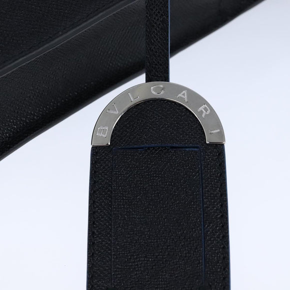 BVLGARI Shoulder Bag Leather Navy Silver Auth 93276