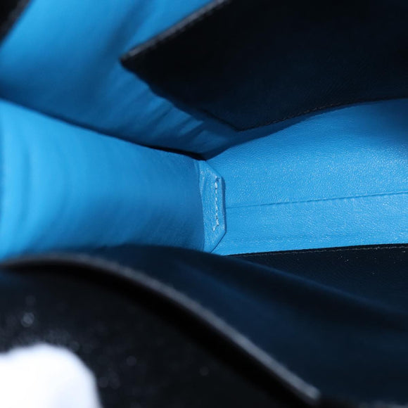 BVLGARI Shoulder Bag Leather Navy Silver Auth 93276