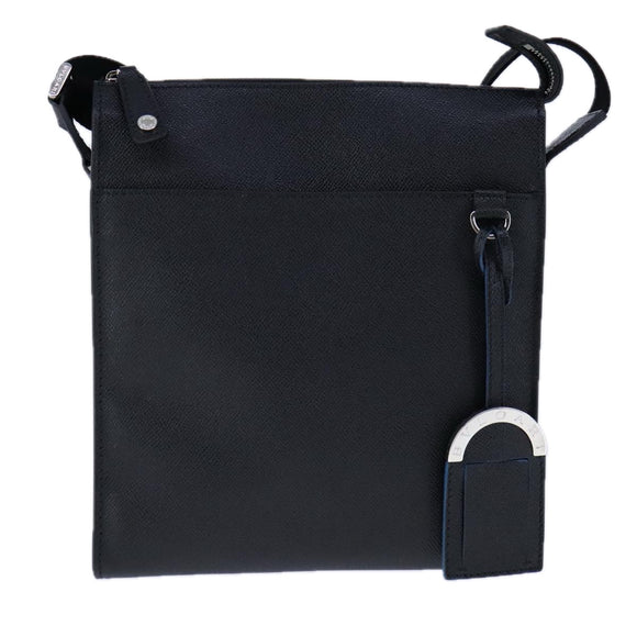 BVLGARI Shoulder Bag Leather Navy Silver Auth 93276