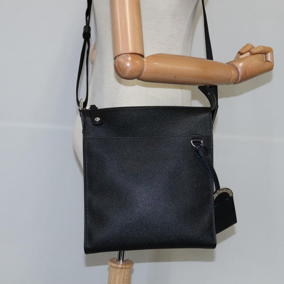 BVLGARI Shoulder Bag Leather Navy Silver Auth 93276