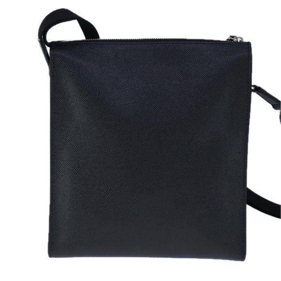 BVLGARI Shoulder Bag Leather Navy Silver Auth 93276