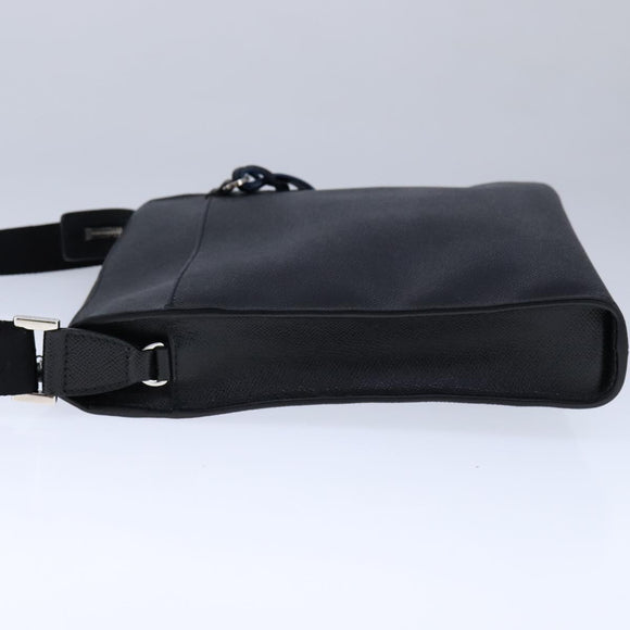 BVLGARI Shoulder Bag Leather Navy Silver Auth 93276