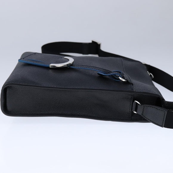 BVLGARI Shoulder Bag Leather Navy Silver Auth 93276