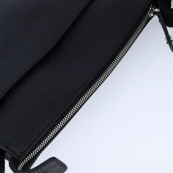 BVLGARI Shoulder Bag Leather Navy Silver Auth 93276