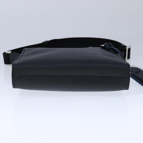 BVLGARI Shoulder Bag Leather Navy Silver Auth 93276