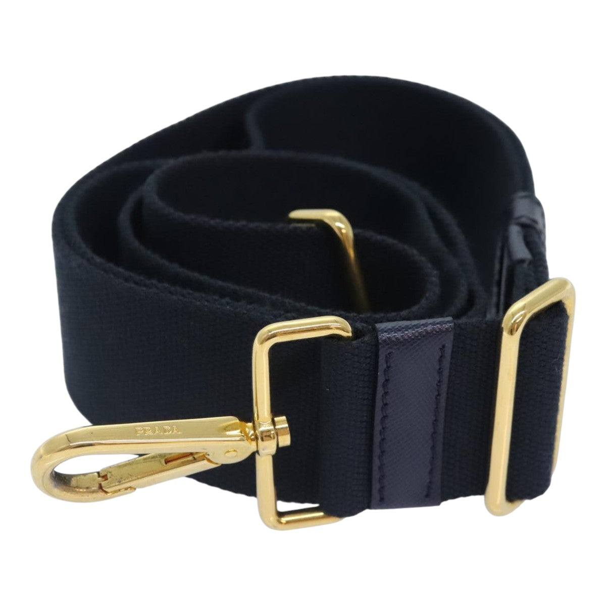 PRADA Shoulder Strap Canvas Navy Gold Auth 93287