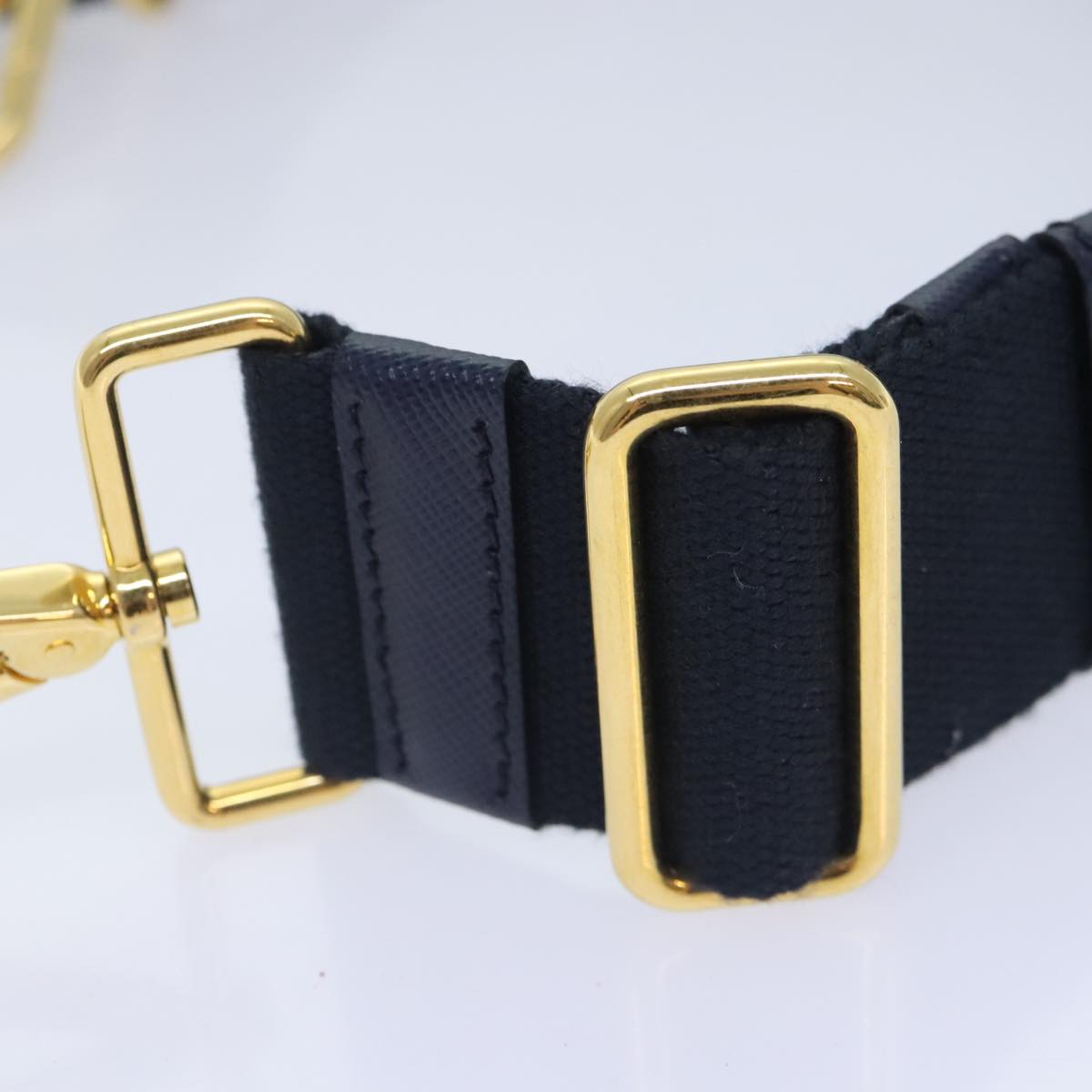 PRADA Shoulder Strap Canvas Navy Gold Auth 93287