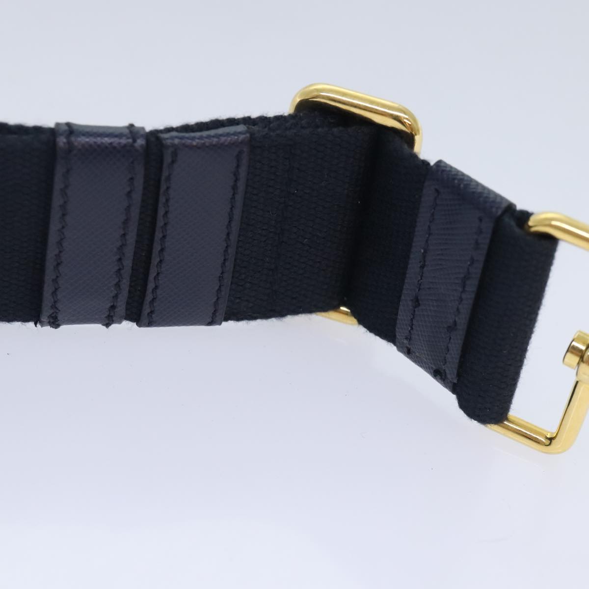 PRADA Shoulder Strap Canvas Navy Gold Auth 93287