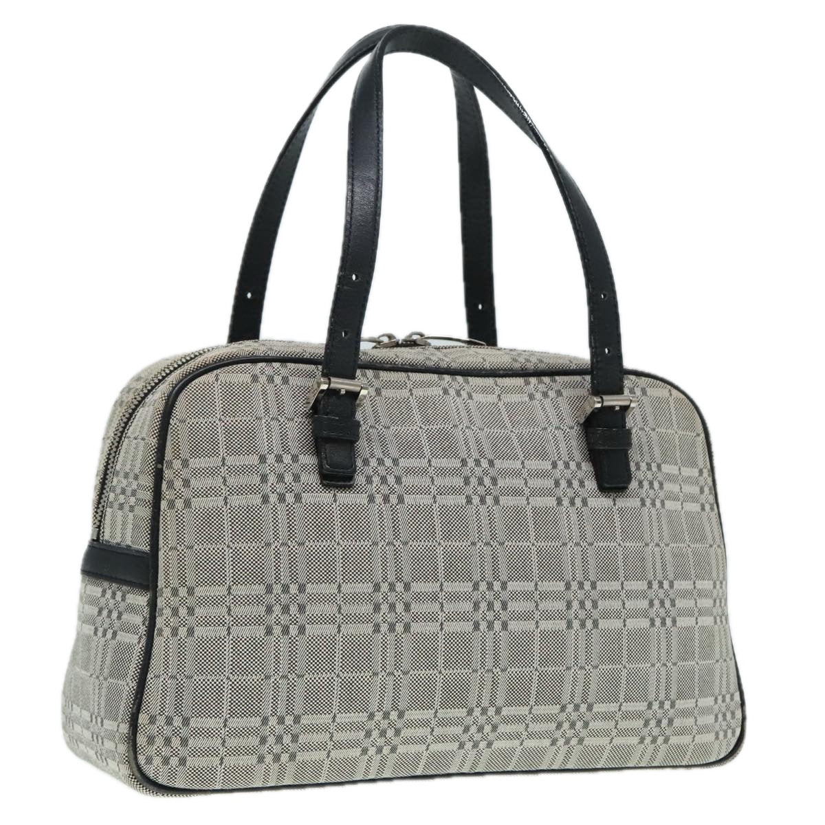 BURBERRY Nova Check Hand Bag Canvas Gray Silver Auth 93291