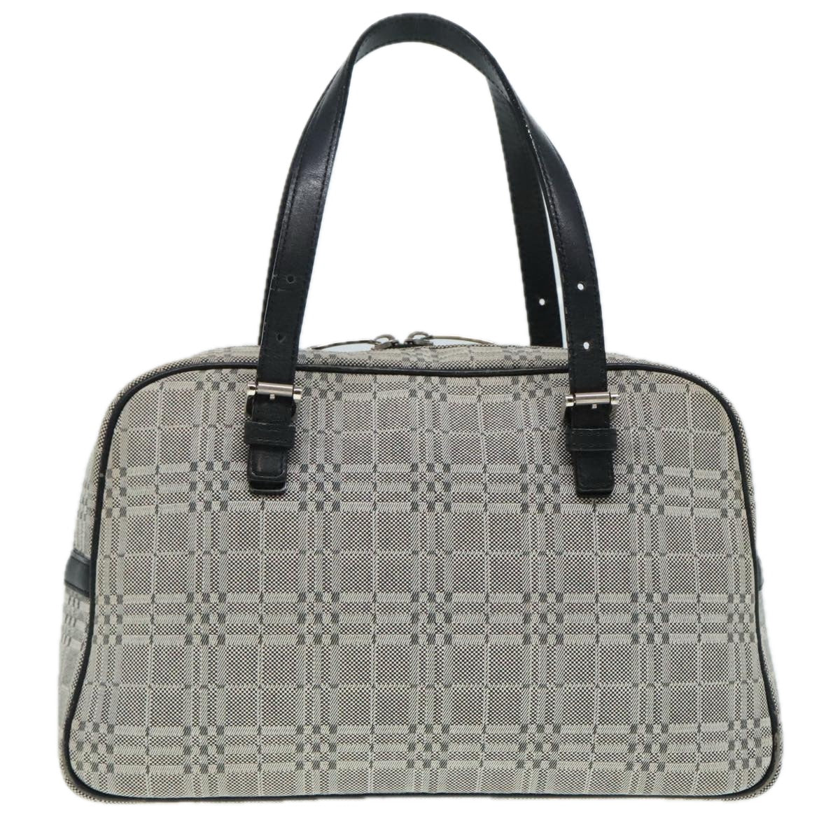 BURBERRY Nova Check Hand Bag Canvas Gray Silver Auth 93291 - 0