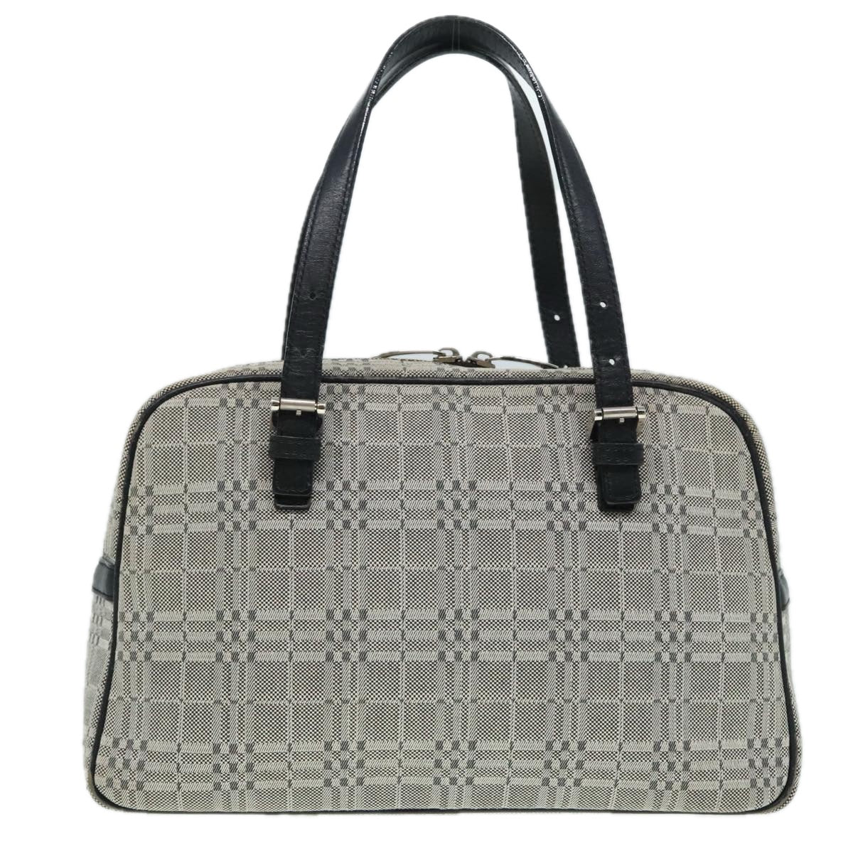 BURBERRY Nova Check Hand Bag Canvas Gray Silver Auth 93291