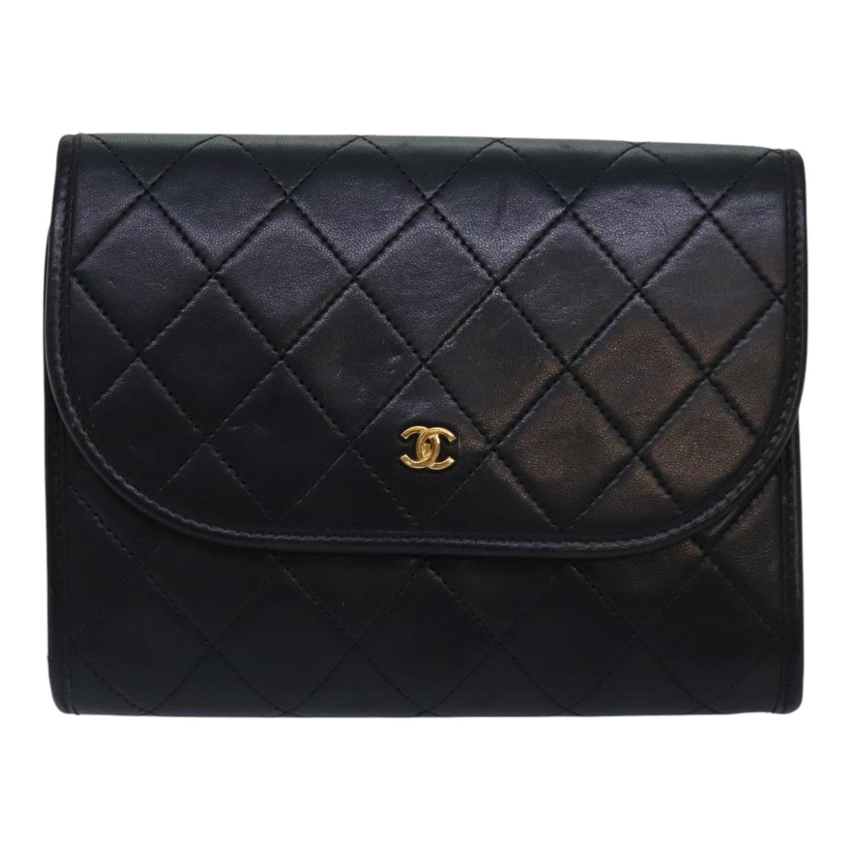 CHANEL Matelasse Chain Shoulder Bag Lamb Skin Black Gold CC Auth 93307A - 0