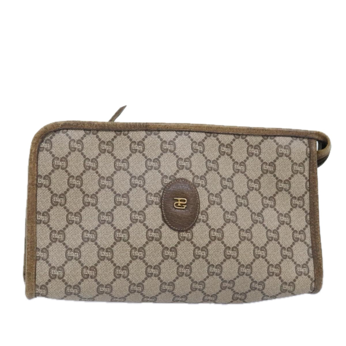 GUCCI GG Plus Supreme Clutch Bag PVC Beige Auth 93308