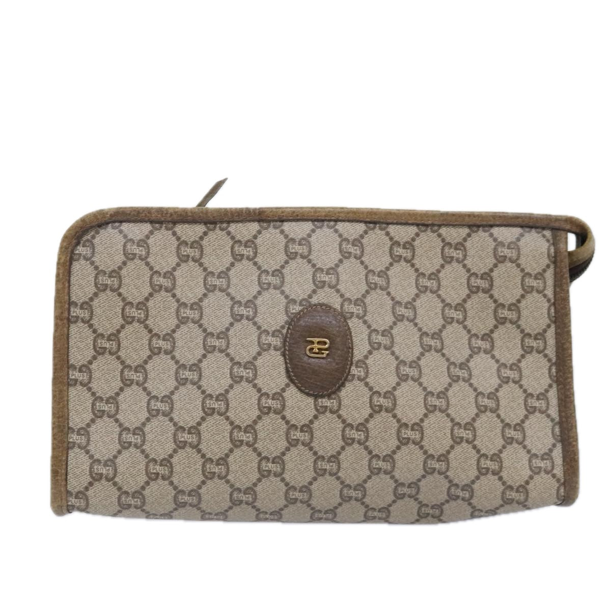 GUCCI GG Plus Supreme Clutch Bag PVC Beige Auth 93308 - 0