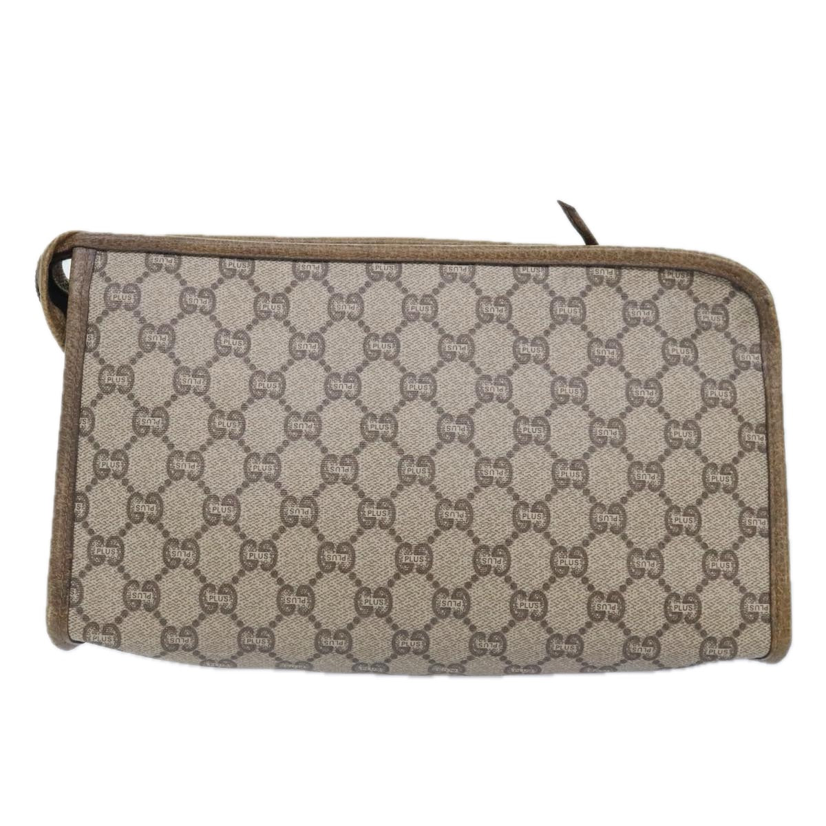 GUCCI GG Plus Supreme Clutch Bag PVC Beige Auth 93308