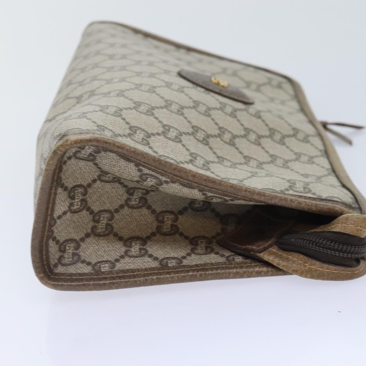 GUCCI GG Plus Supreme Clutch Bag PVC Beige Auth 93308