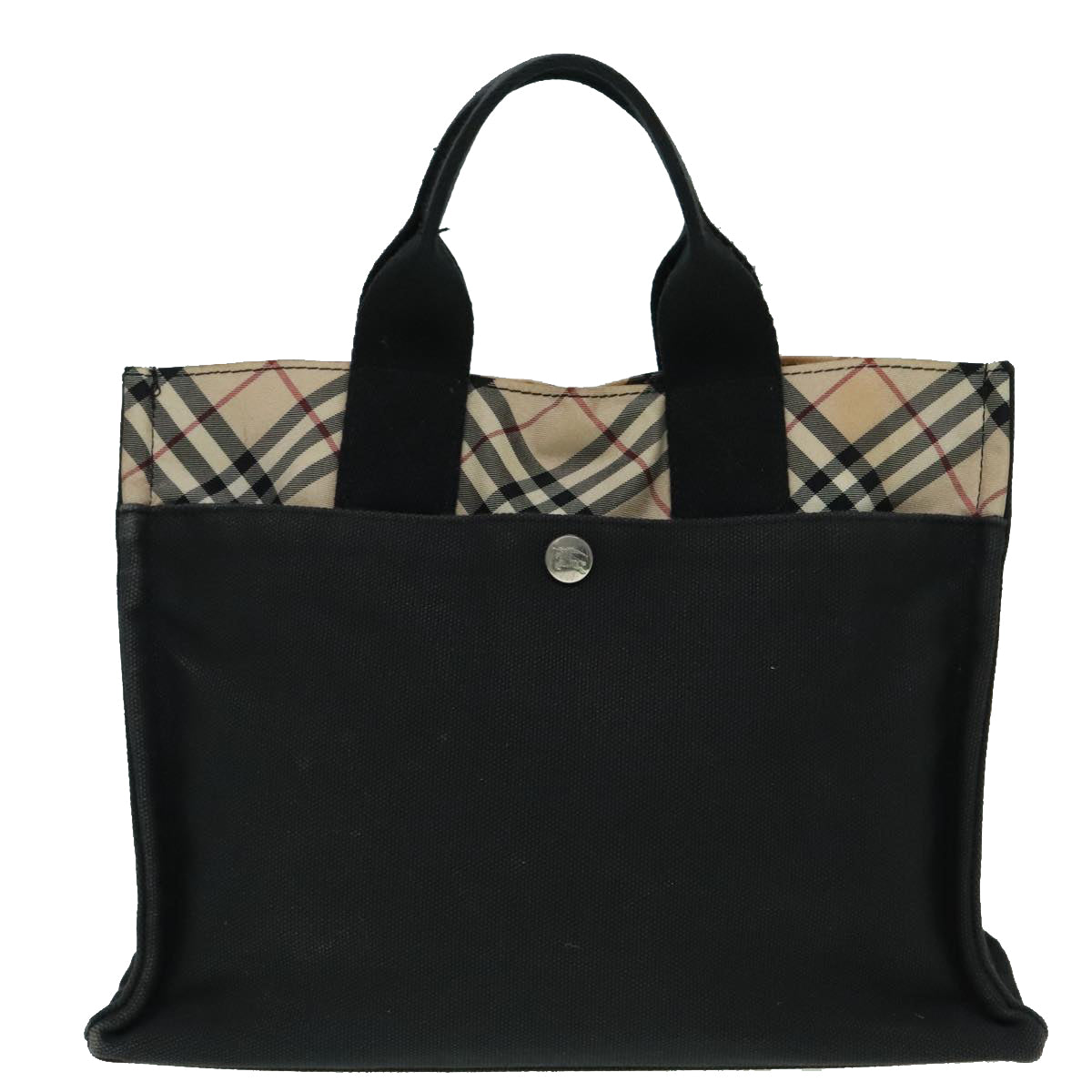 BURBERRY Nova Check Blue Label Tote Bag Canvas Nylon Black Silver Auth 93309