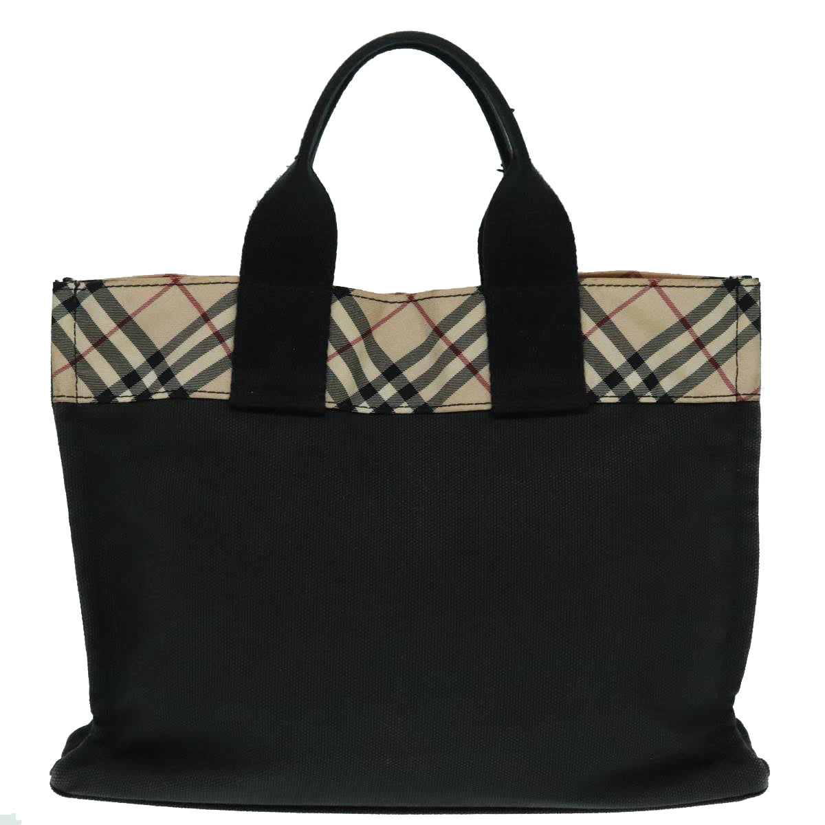 BURBERRY Nova Check Blue Label Tote Bag Canvas Nylon Black Silver Auth 93309 - 0