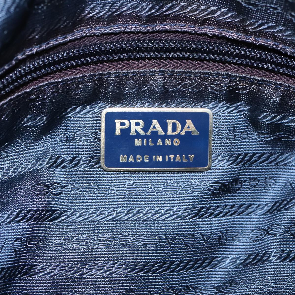 PRADA Chain Shoulder Bag Nylon Navy Gold Auth 93312