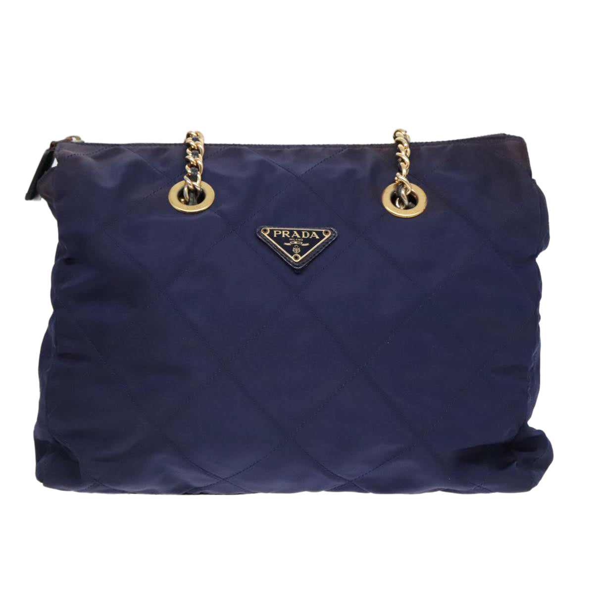 PRADA Chain Shoulder Bag Nylon Navy Gold Auth 93312