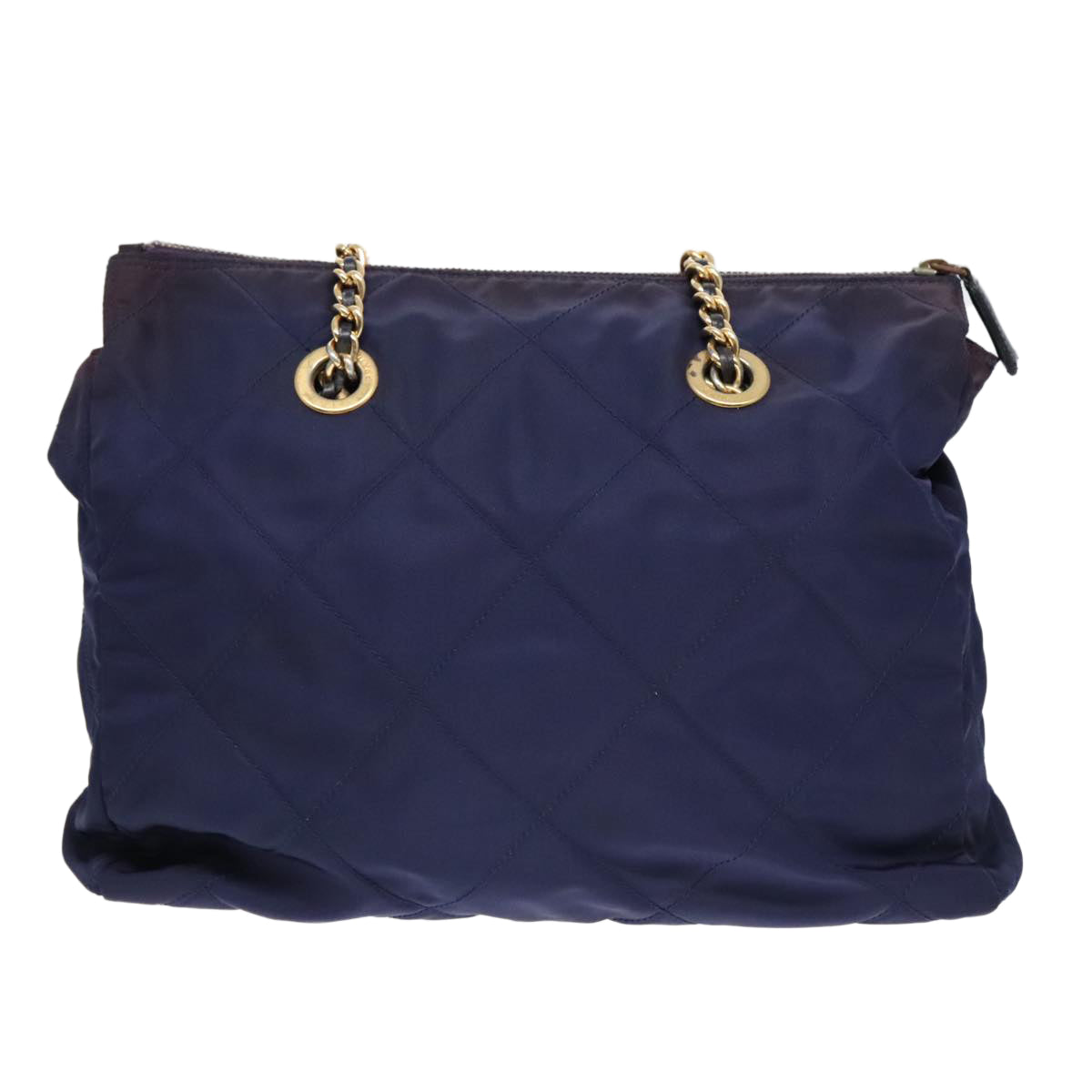 PRADA Chain Shoulder Bag Nylon Navy Gold Auth 93312 - 0