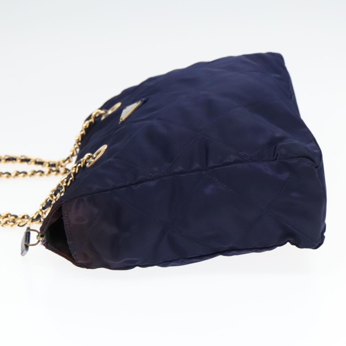 PRADA Chain Shoulder Bag Nylon Navy Gold Auth 93312