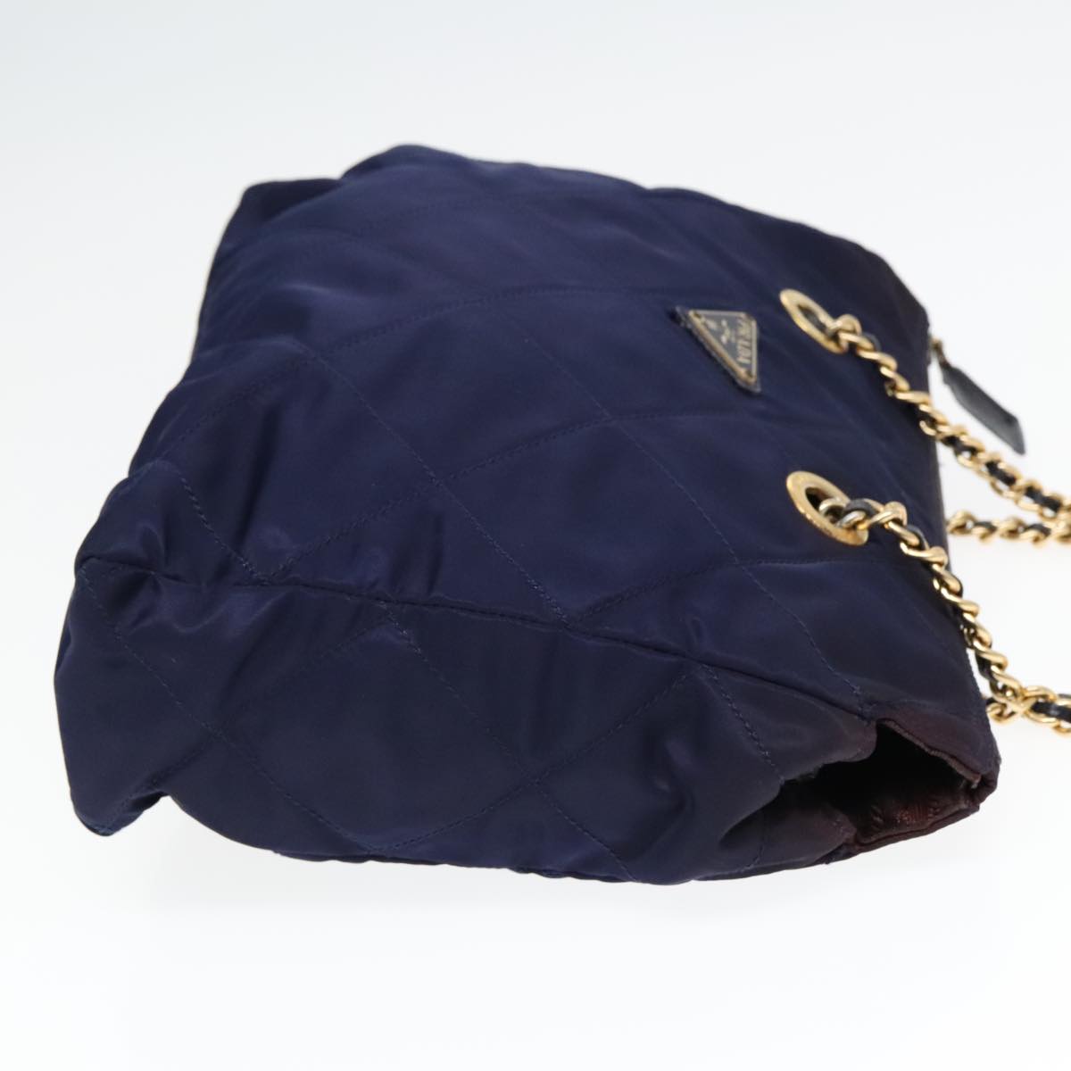 PRADA Chain Shoulder Bag Nylon Navy Gold Auth 93312