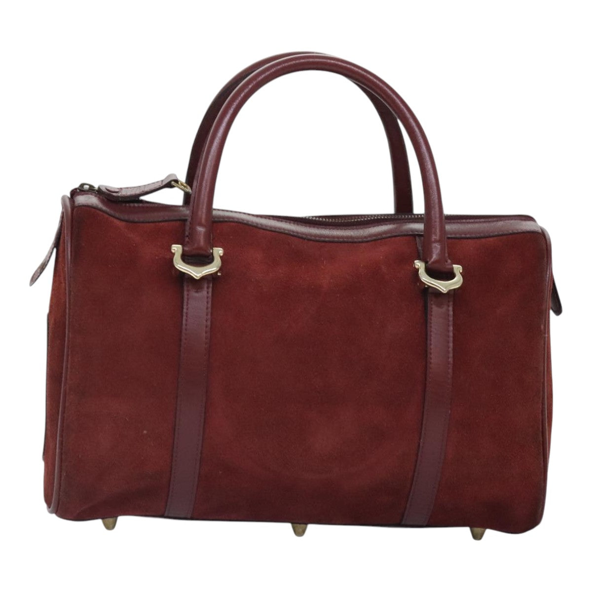 CARTIER Boston Bag Suede Red Gold Auth 93327 - 0