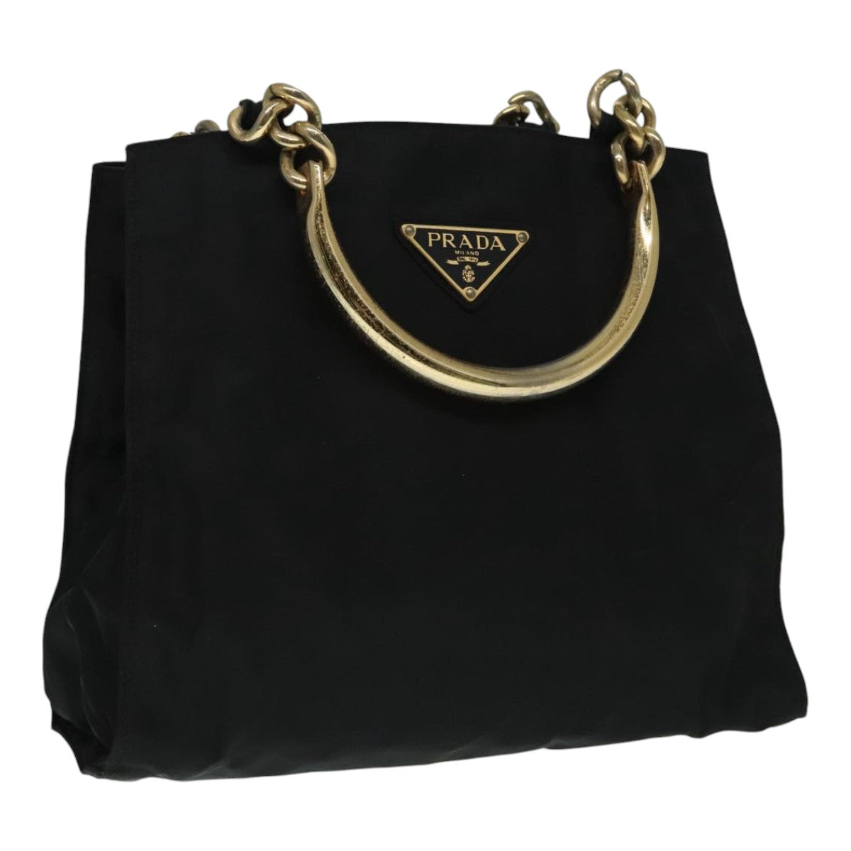 PRADA Hand Bag Nylon Black Gold Auth 93333