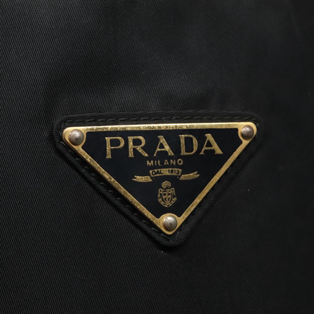 PRADA Hand Bag Nylon Black Gold Auth 93333