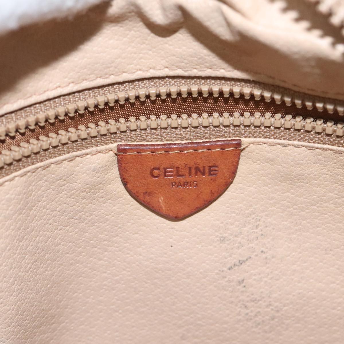 CELINE Macadam Canvas Shoulder Bag Beige Brown Gold Auth 93335