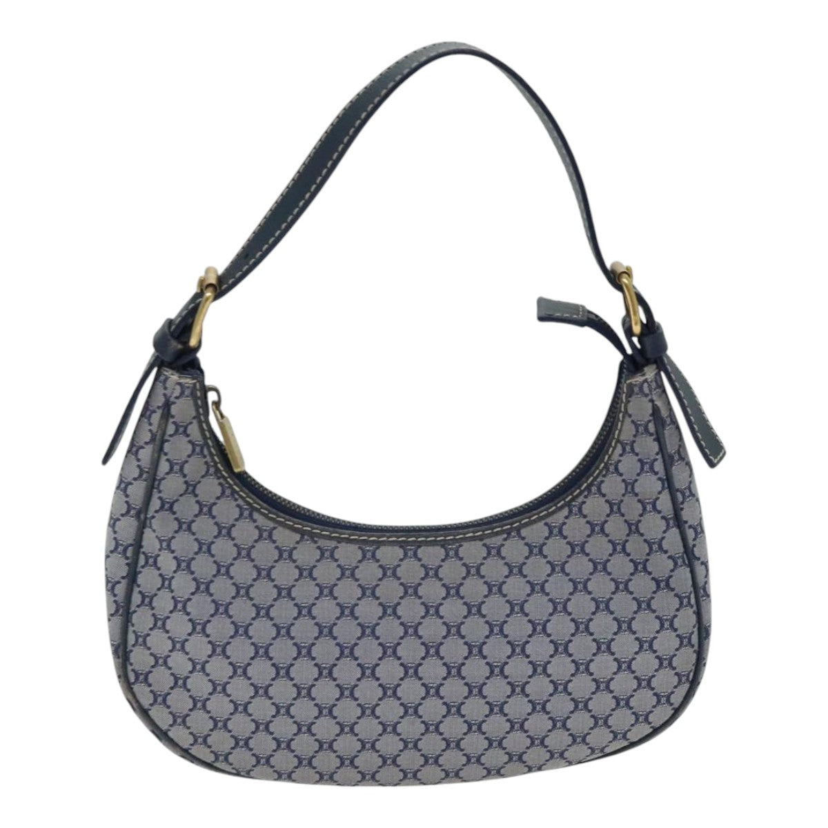 CELINE Macadam Canvas Hand Bag Navy Gold Auth 93336