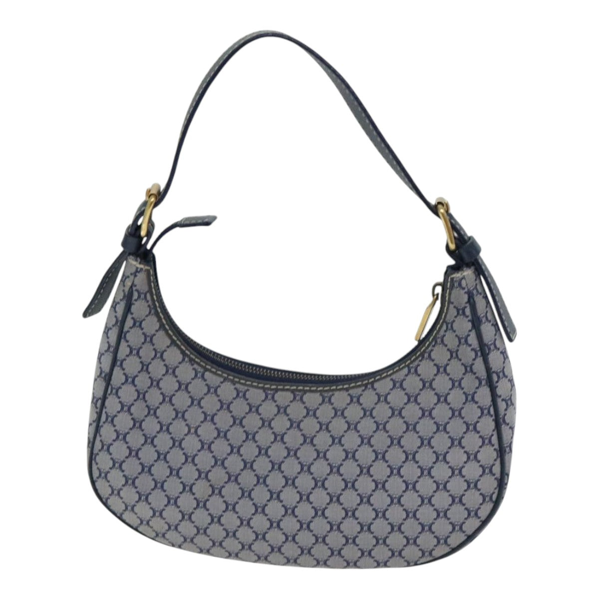 CELINE Macadam Canvas Hand Bag Navy Gold Auth 93336 - 0